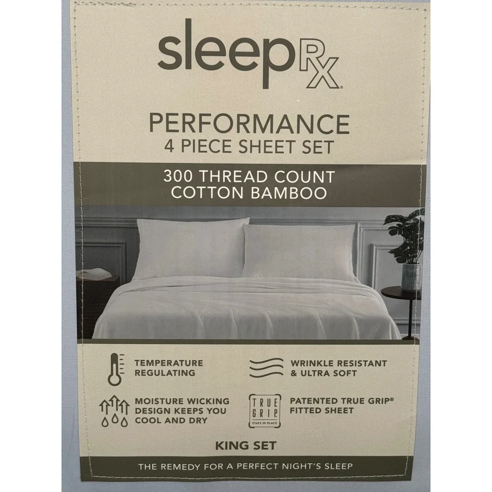 King Cotton Bamboo Sheet Set SleepRX Performance 300TC Cooling Light Blue NWT
